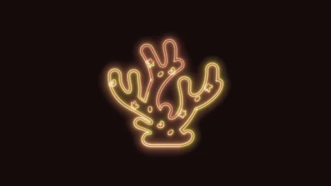 Coral Icon Neon Seamless Loop with Black Background 4K Stock Footage 311430053