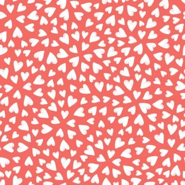 Coral pink hearts seamless pattern. Vector doodle illustration Stock Illustration