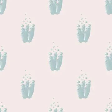 Coral reef seamless pattern with bubbles. Marine plants background. Vector il Illustrazione stock