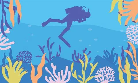 Coral Reef Underwater Diving Vector Stock Illustration