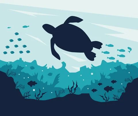Coral reefs with turtle Stock Illustration