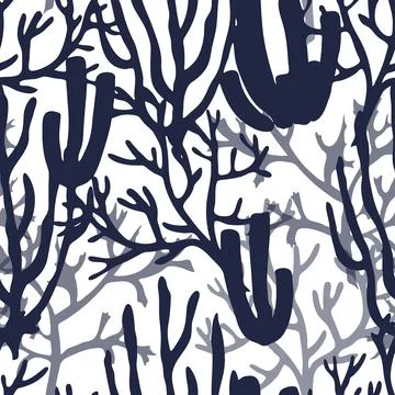 Coral reefs Vector seamless Pattern. Background with seaweed and algae for Illustrazione stock