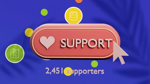 Coral SUPPORT button receiving cursor click, rippling and updating count from Stock Footage 339494810