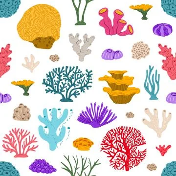Corals and reefs seamless pattern, tile background Illustrazione stock