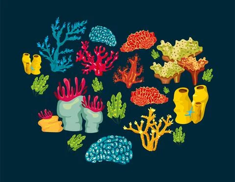 Corals sea life nature pattern in blue background 库存插图