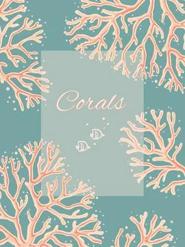 Corals in this vector illustration are isolated. Design template with hand-drawn Stock Illustration