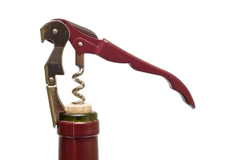 Corckscrew opening a bottle. Foto stock