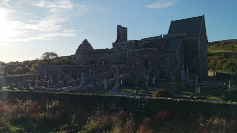Corcomroe Abbey Ruin In Ireland During Golden Hour Stock Footage 345008435