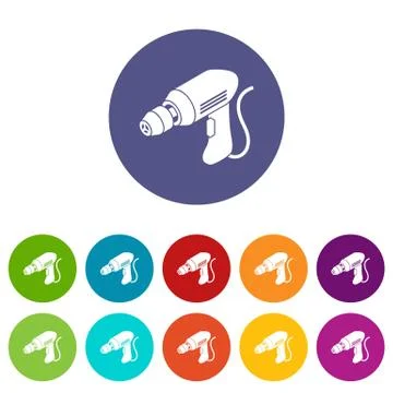 Corded drill icons set vector color Stock Illustration