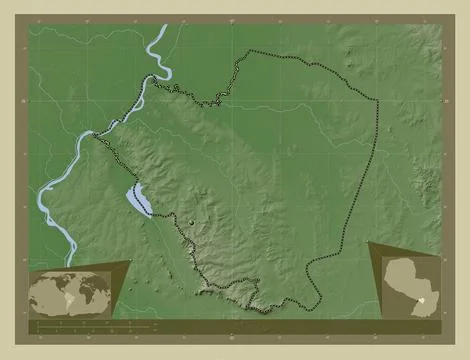 Cordillera, Paraguay. Elevation map colored in wiki style with lakes and rive 库存插图