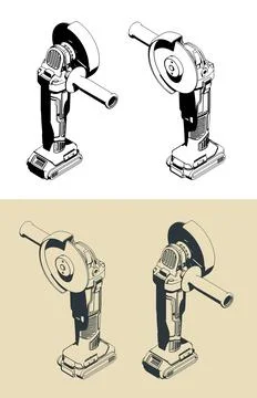 Cordless angle  professional grinder illustrations Stock Illustration