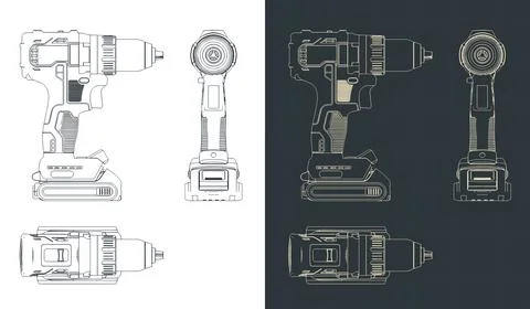 Cordless drill blueprints Stock Illustration