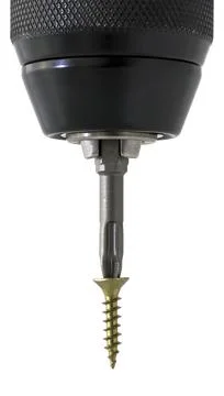 Cordless drill with drill bit working also as screw gun. Stock Photos