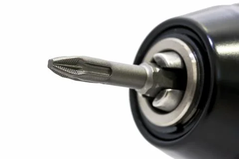 Cordless drill with drill bit working also as screw gun. Stock Photos