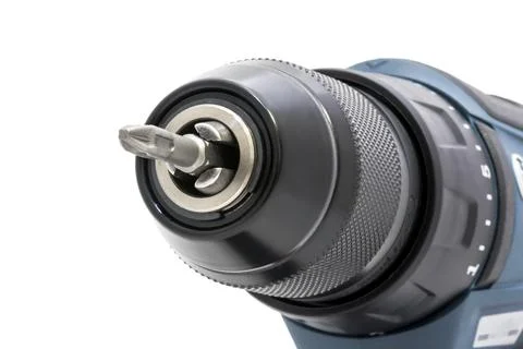Cordless drill with drill bit working also as screw gun. Stock Photos