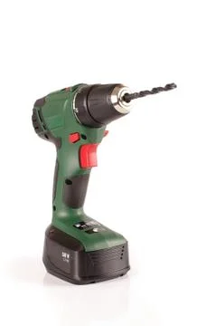 Cordless drill driver isolated on the white background Stock Photos