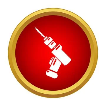 Cordless drill icon in red circle button Stock Illustration