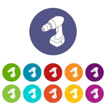 Cordless drill icons set vector color Stock Illustration