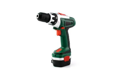 Cordless drill with isolated on white. Stock Photos