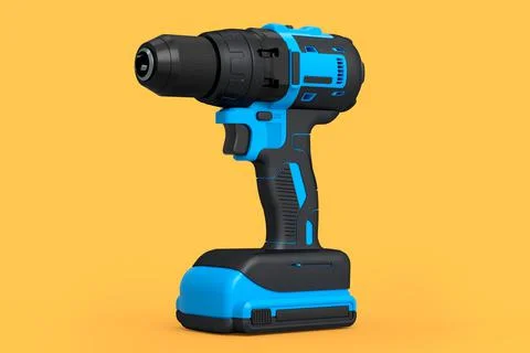 Cordless drill or blue screwdriver isolated on yellow background Stock Illustration