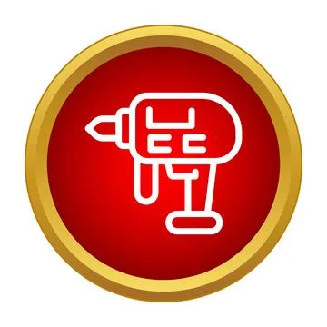 Cordless drill power tool icon on red circle Stock Illustration