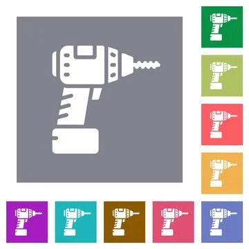 Cordless drill square flat icons Stock Illustration