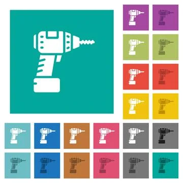Cordless drill square flat multi colored icons Stock Illustration