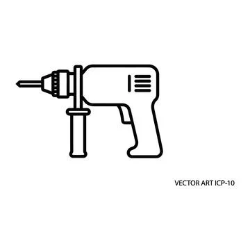 Cordless electric drill machine power tool outline icon Stock Illustration