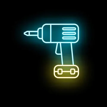 Cordless electric drill neon light icon working tool Stock Illustration