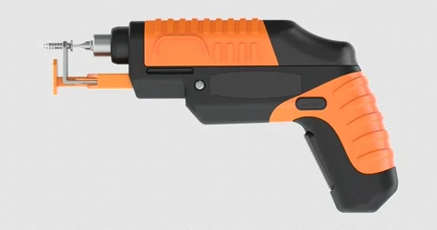 Cordless electric screwdriver rotation animation seamlessly loopable. 3D re.. Stock Footage 323007922