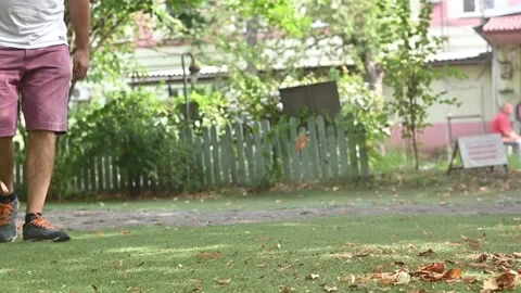 Cordless Leaf Blowers. handheld, cordless, electric leaf blower in a garden. 스톡 동영상 250075114