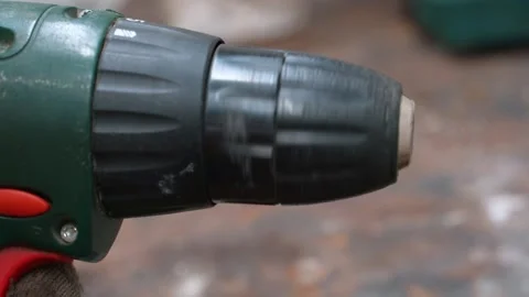 Cordless power drill chuck rotating close up Stock Footage 327401526