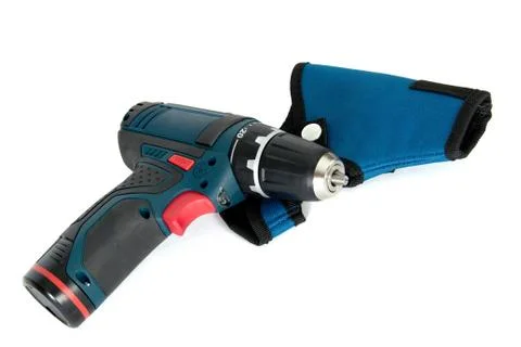 Cordless power tools with case, isolated on a white background Stock Photos