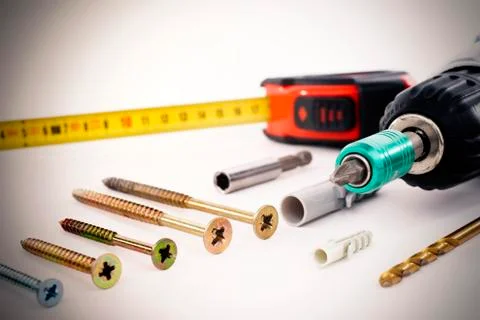 Cordless Screwdriver and Tools Stock Photos