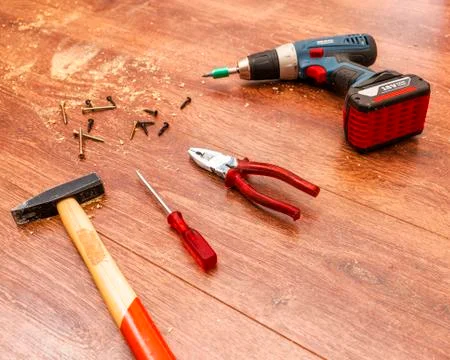 Cordless Screwdriver and Tools Stock Photos