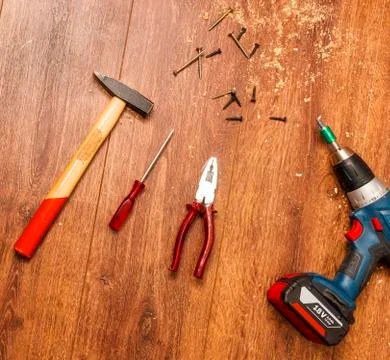 Cordless Screwdriver and Tools Stock Photos