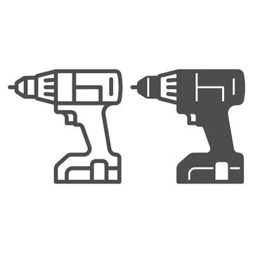 Cordless screwdriver line and solid icon, construction tools concept, screwd gun Stock Illustration