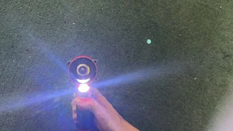 Cordless screwdriver working with LED light from top view, power tool in action Stock Footage 337120352