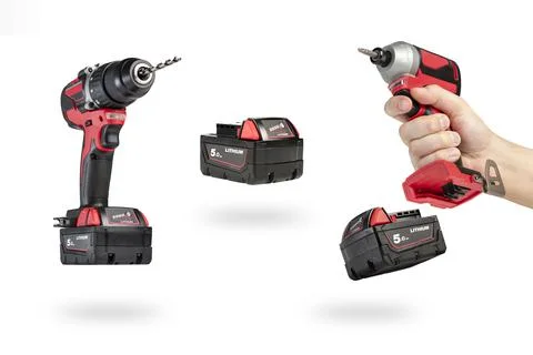Cordless tool isolated on white background. Cordless screwdriver with a drill Stock Photos