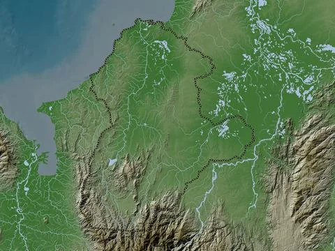 Cordoba, Colombia. Elevation map colored in wiki style with lakes and rivers イラスト素材