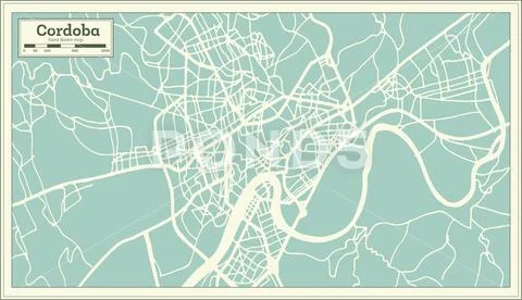 Cordoba Spain City Map in Retro Style. Outline Map. Stock Illustration