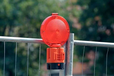 Cordon with warning lights at a construction site Stock Photos