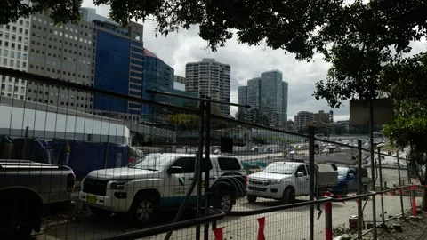 Cordoned off site for major new road through Sydney 6K Stock Footage 309167516