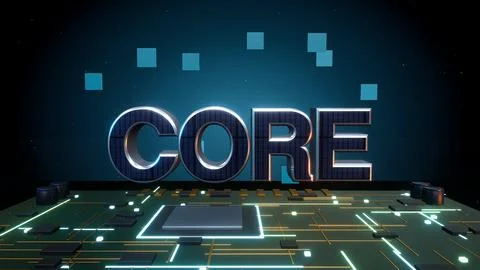 CORE 3D Text with a Processor Core on a Circuit Board Stock Illustration