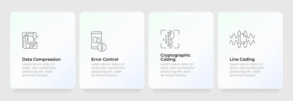 Core backend engineering feature cards layout 库存插图