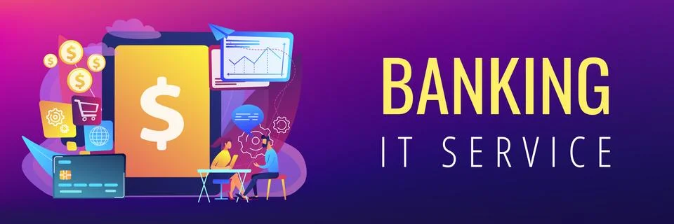 Core banking IT system concept banner header. 스톡 일러스트