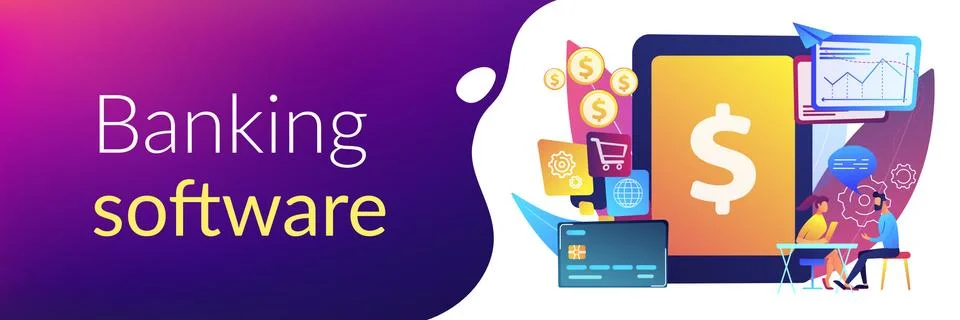 Core banking IT system concept banner header. Stock Illustration