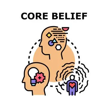 Core belief concept creating personal identity and mental processes Stock Illustration