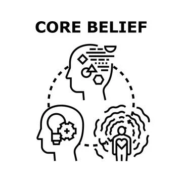 Core belief concept creating personal identity and mental processes Stock Illustration