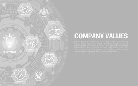 Core Company Values Banner Background with Icons Illustrazione stock